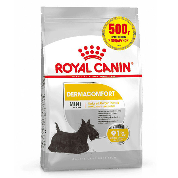 Сухой корм для собак с чувствительной кожей, склонной к раздражению и зуду Mini Dermacomfort 2,5 кг + 500 г (1272553893913) Royal Canin (327055776)