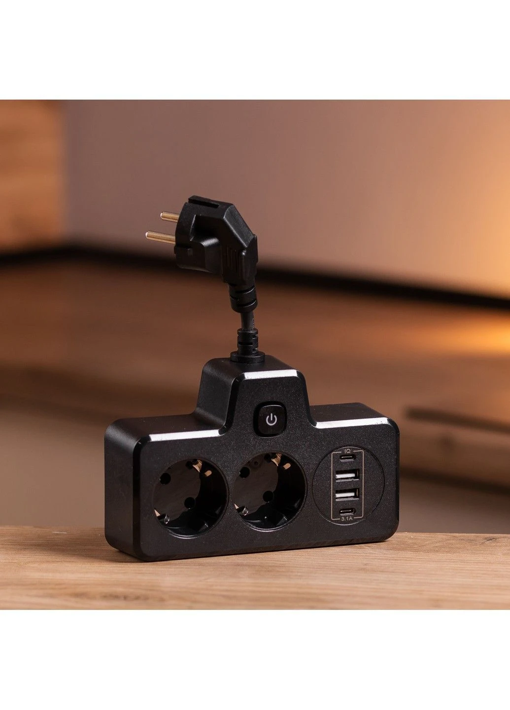 Мережевий фільтр на 2 євро розетки з 2 USB та 2 Type-C чорний HP-5-18 Yiwu (383056216)