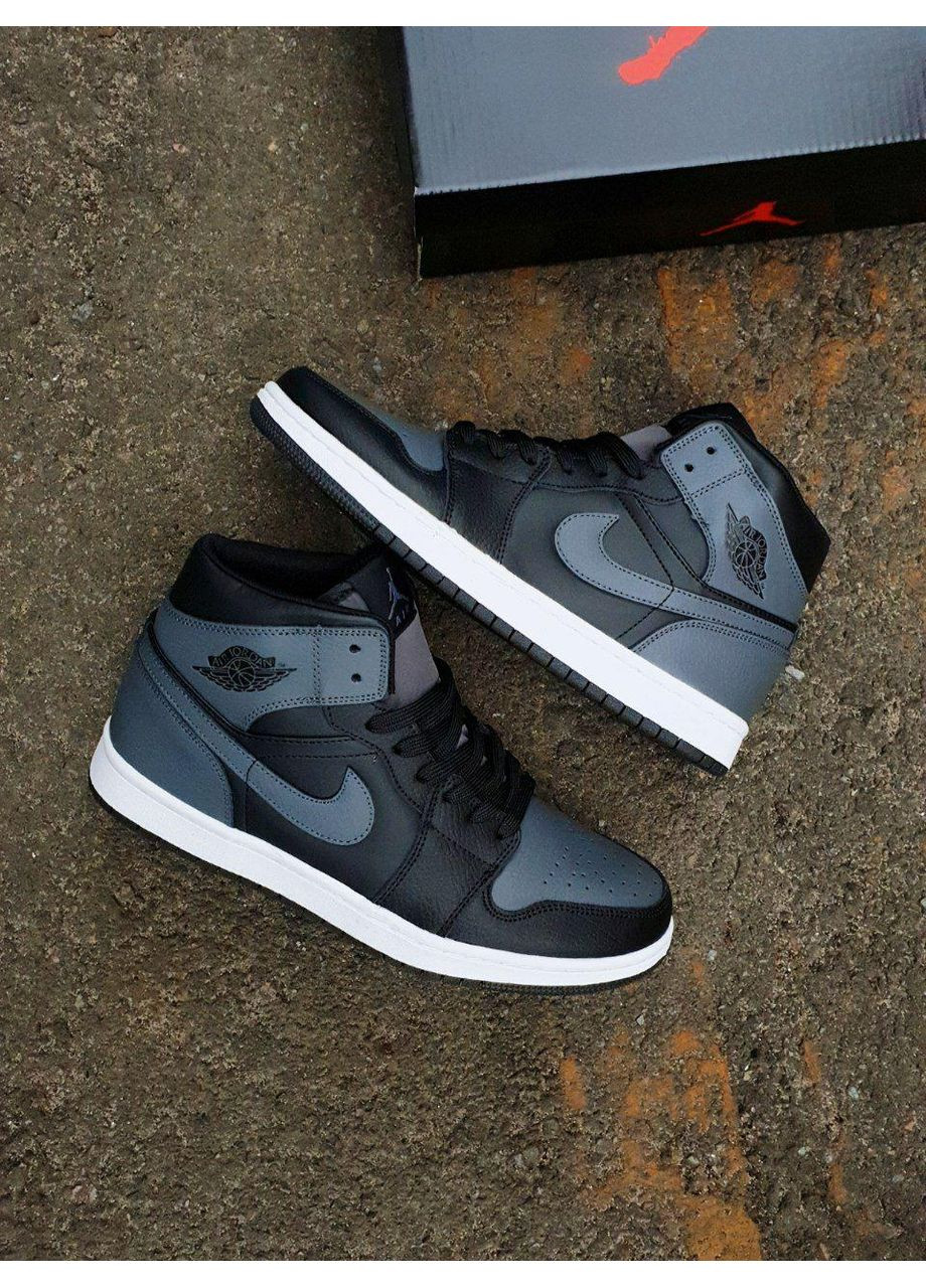 Сірі Осінні кросівки чоловічі nike air jordan 1 retro high black grey 2.0 найк аір джордан No Brand