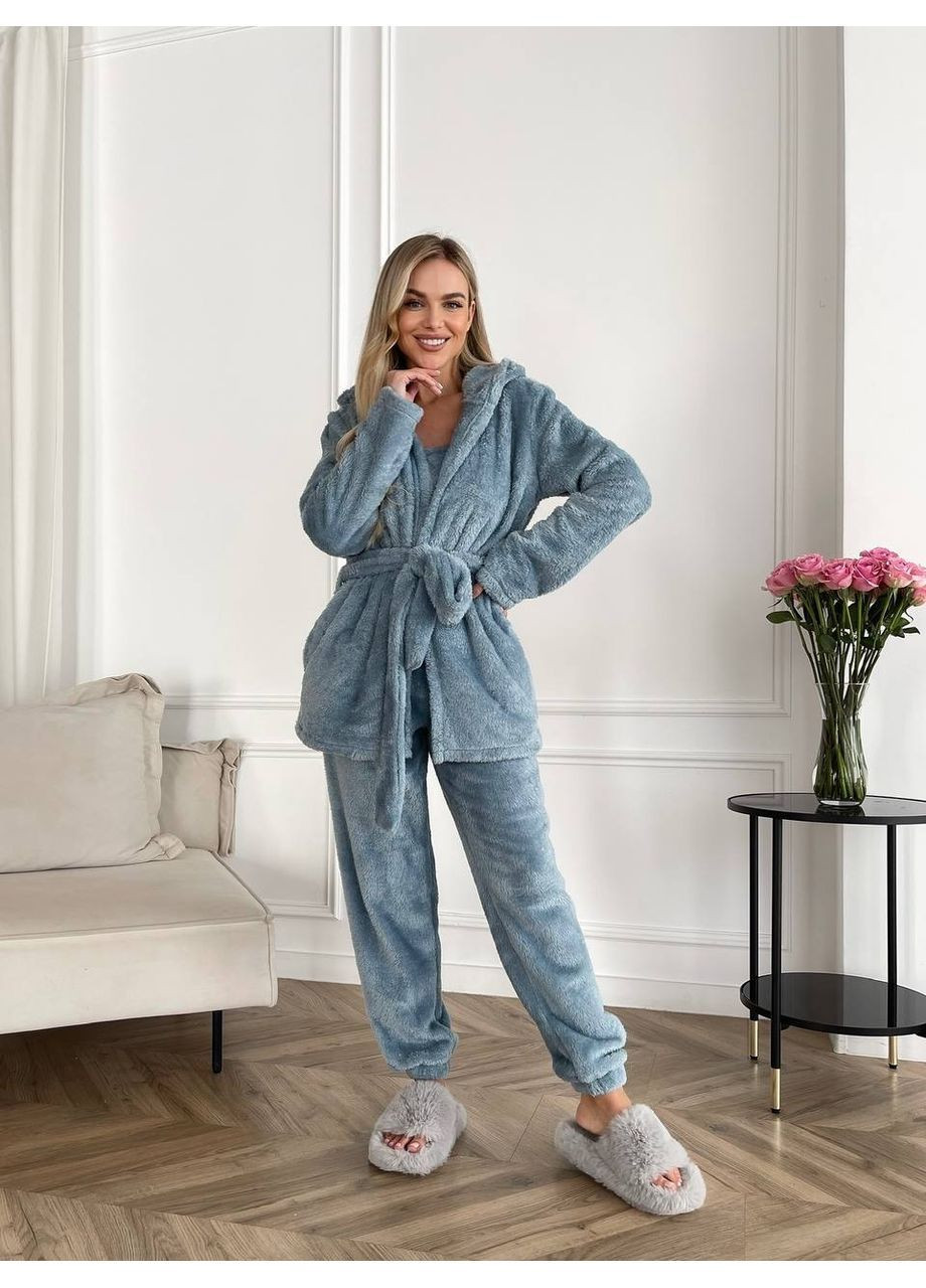 Голубая зимняя мохровая пижама No Brand