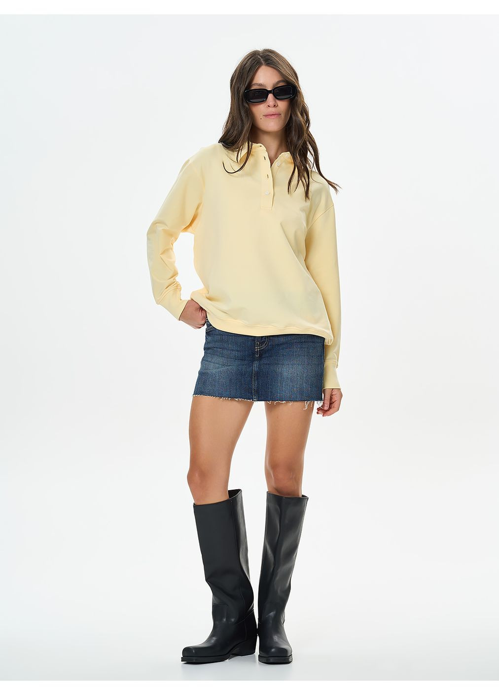 Жовтий світшот-поло жіночий у кольорі капучіно тм роза Роза однотонний гудзики (363367614)