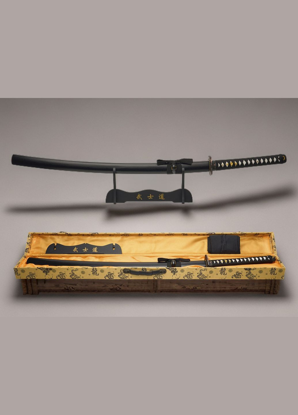 Самурайський меч Катана DRAGON DAMASK KATANA на підставці в подарунковому кейсі No Brand (370770557)