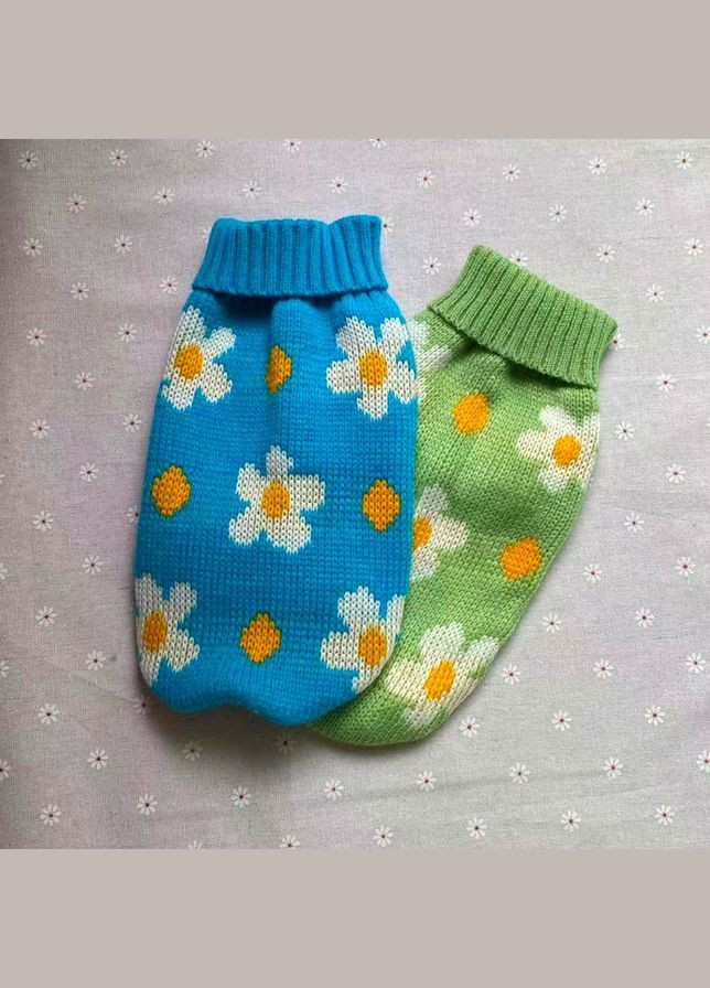 В'язаний акриловий светр для котів Pet Style "Зелена квітка" M No Brand - (323232639)