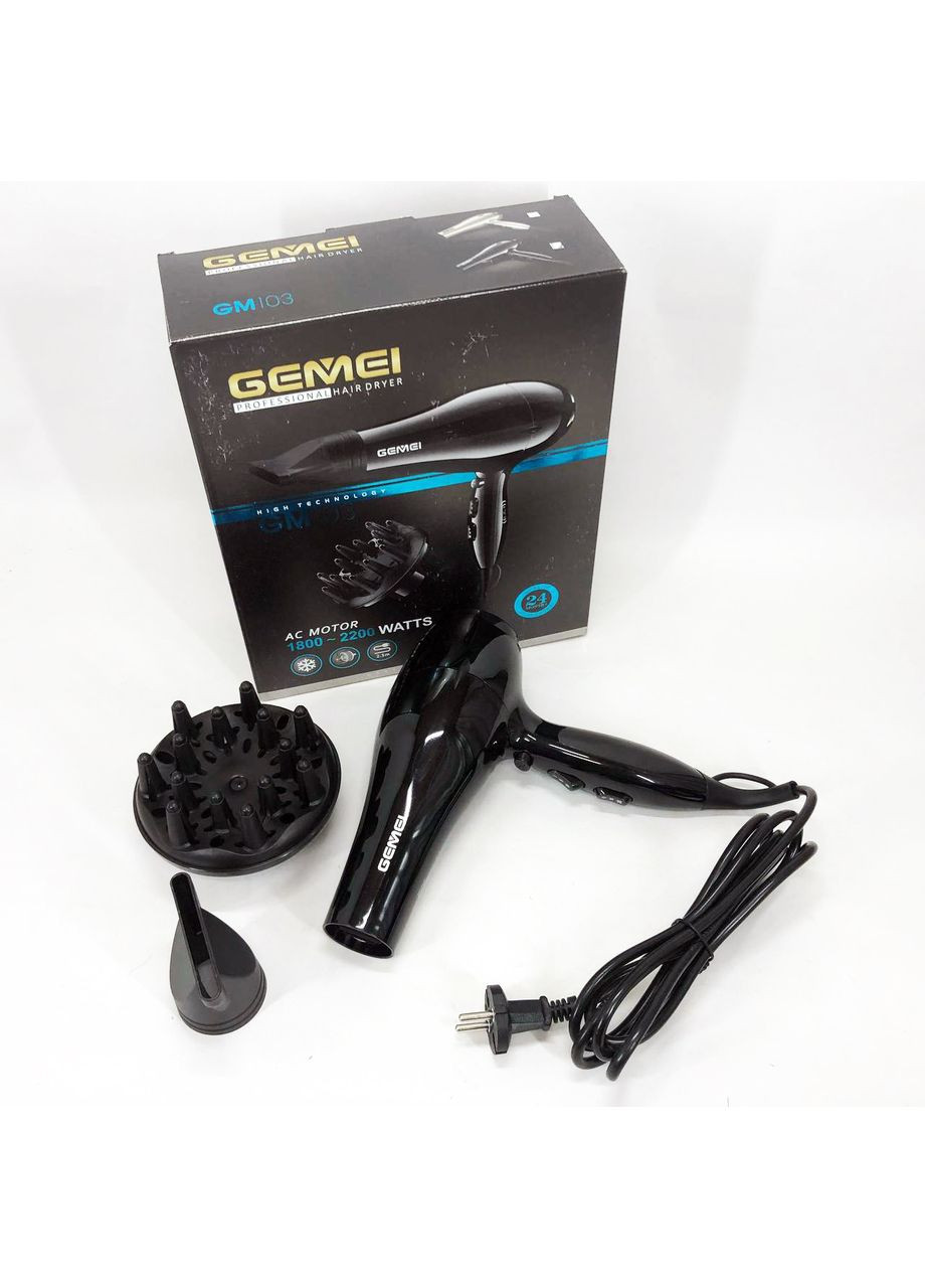Профессиональный фен GM-103 2200Вт для сушки укладки волос режимы скорости, температуры, сенсор Gemei (365654593)