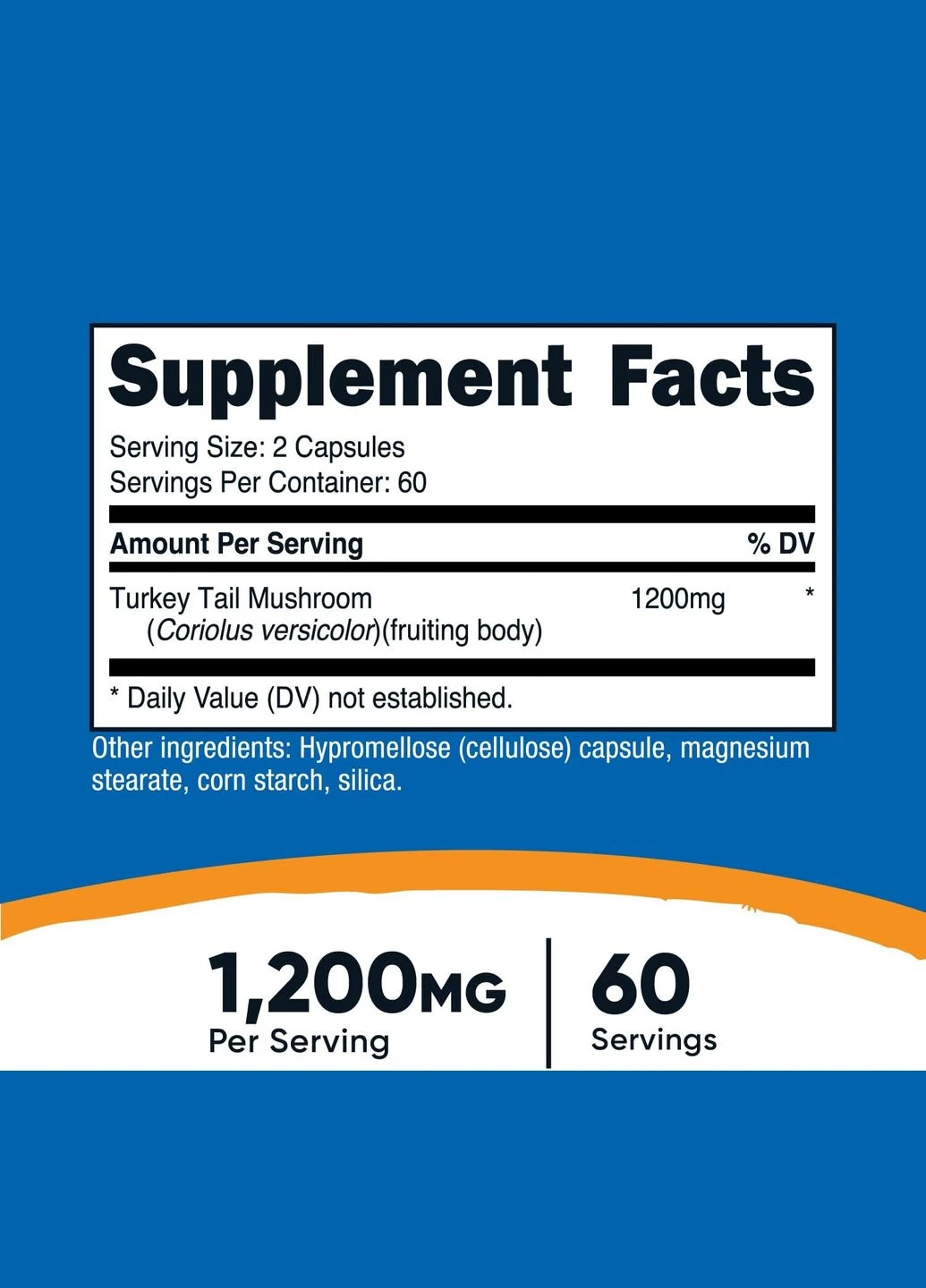 Трутовик різнокольоровий Turkey Tail Mushroom, 1,200 mg, 120 Capsules (600 mg per Capsule) Nutricost (301426795)