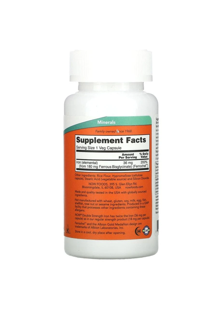 Железо Iron 36 мг 90 вегетарианских капсул Now Foods (357343200)