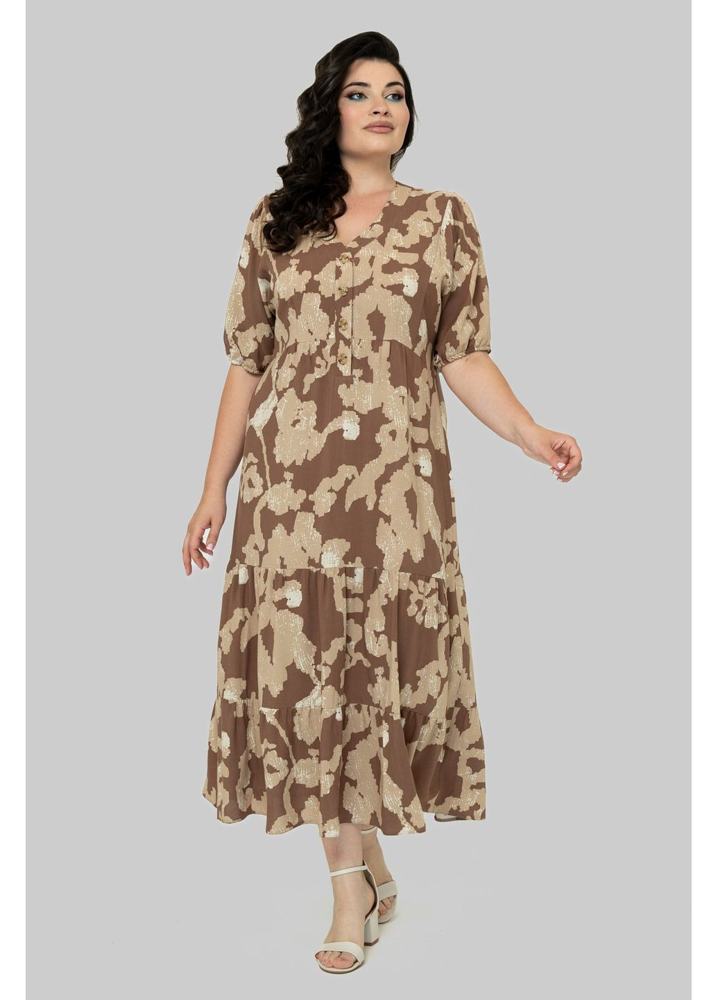 Бежева повсякденний сукня напівприлягаючого силуету з v-подібним вирізом all posa (ap102510p) A'll Posa