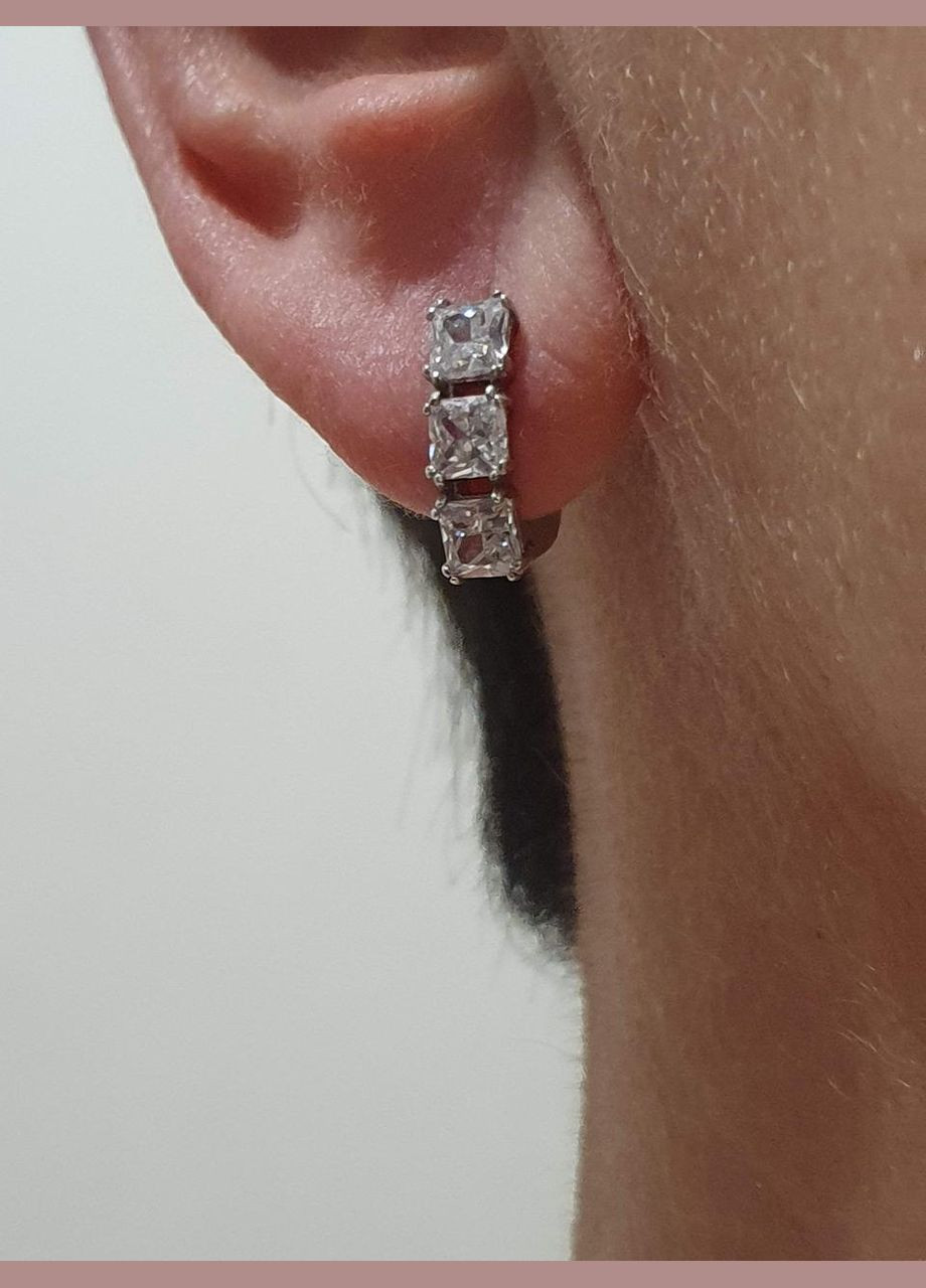 Срібні сережки ТРІО з фіанітами. 2973/9Р-CZ AGNI (323641014)