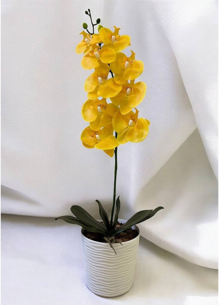 Вазон орхидеи искусственного латексного желтого цвета на одну ветку 60 см. Пластмакс (372837854)