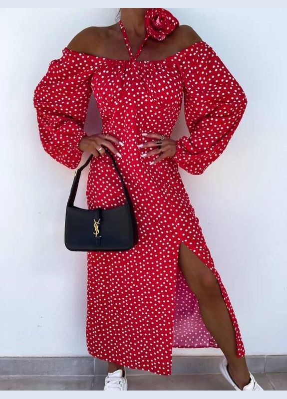 Червона кежуал жіноча сукня софт No Brand в горошок