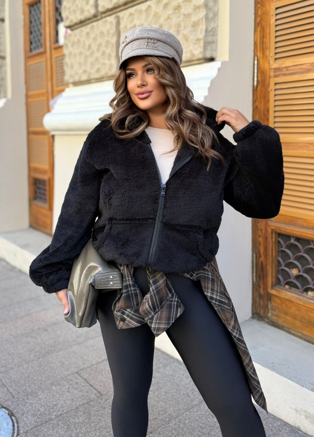 Шуба демисезонная с капюшоном из двустороннего плюша No Brand (361044229)