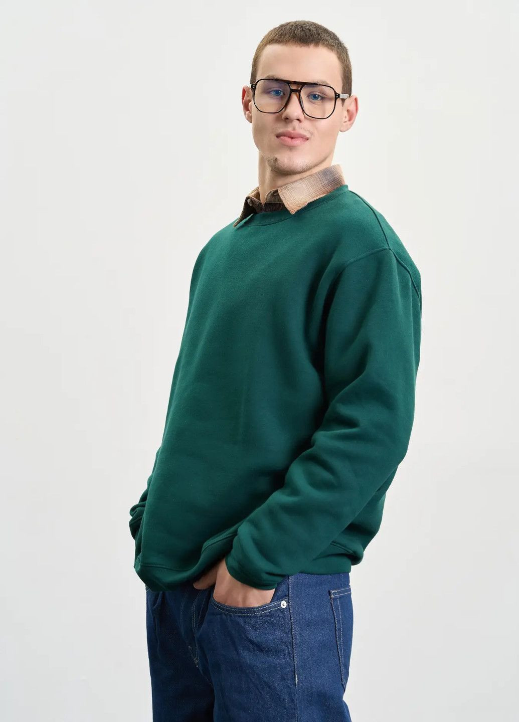 Зеленый свитшот мужской утепленный Роза однотонный без декора (318546390)