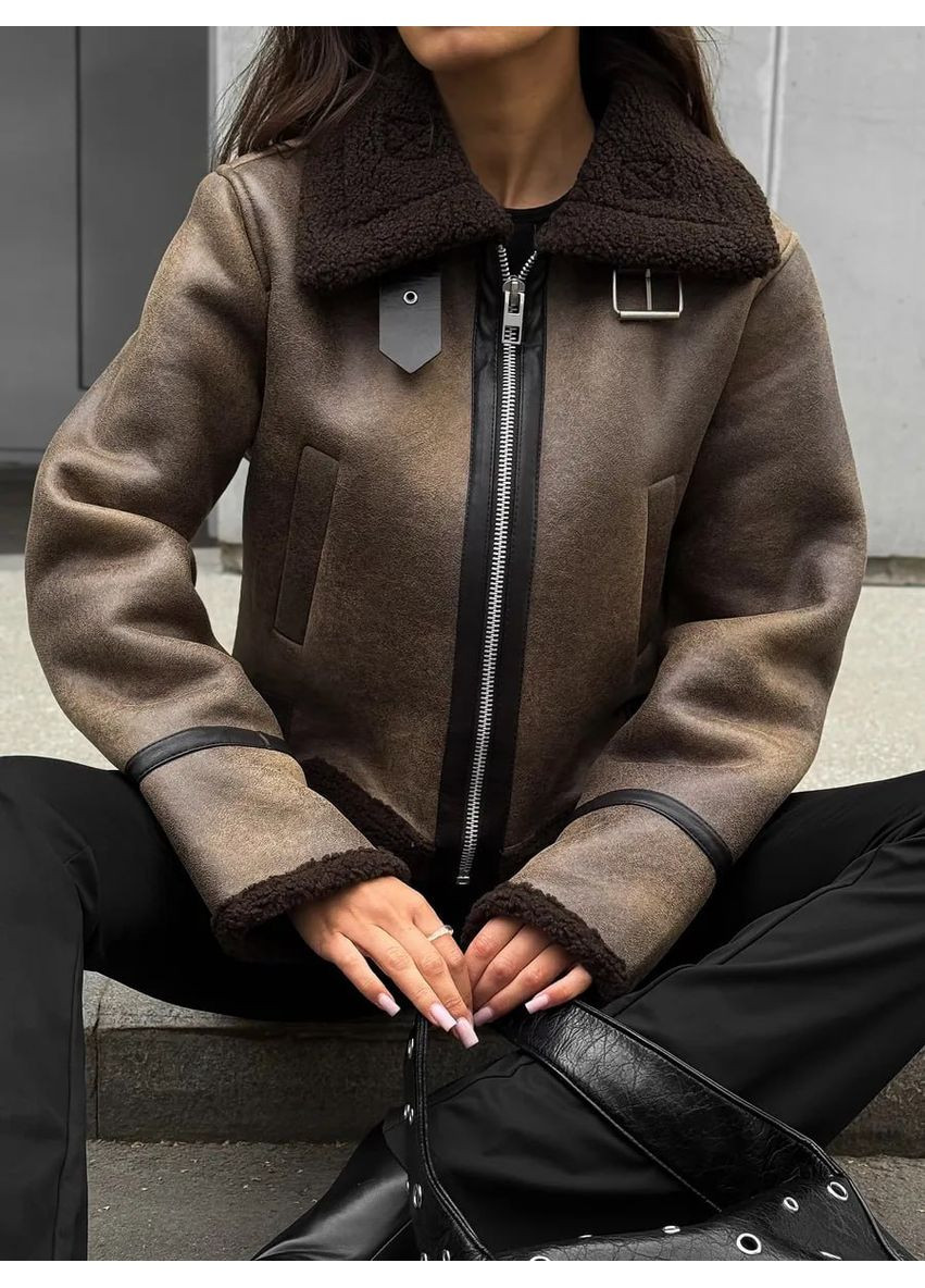 Дублянка жіноча утеплена хутром вкорочена No Brand (361248125)