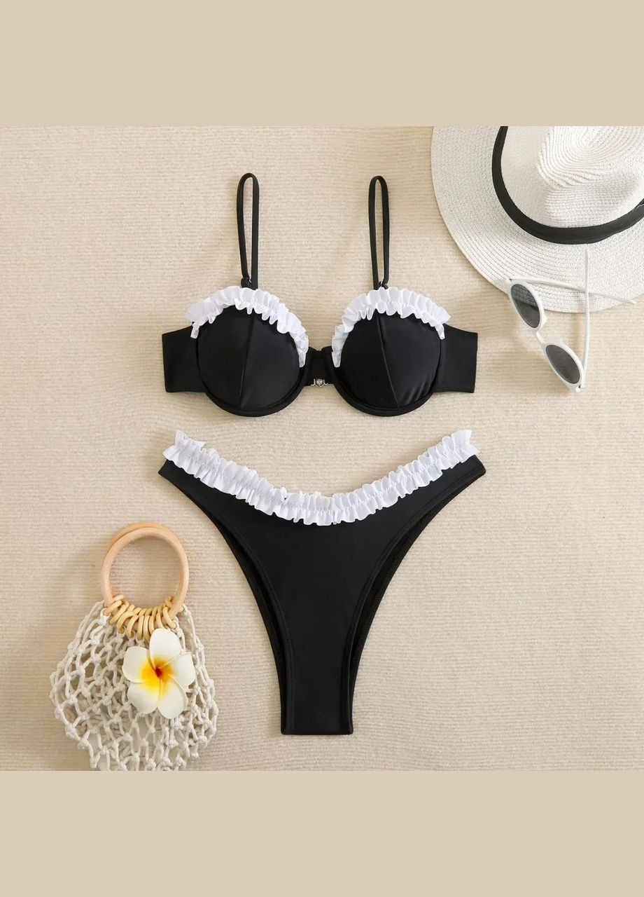 Чорний літній купальник жіночий роздільний роздільний No Brand купальник