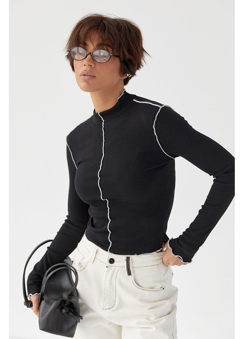 Лонгслив в рубчик с контрастными швами наружу Lurex (370379898)