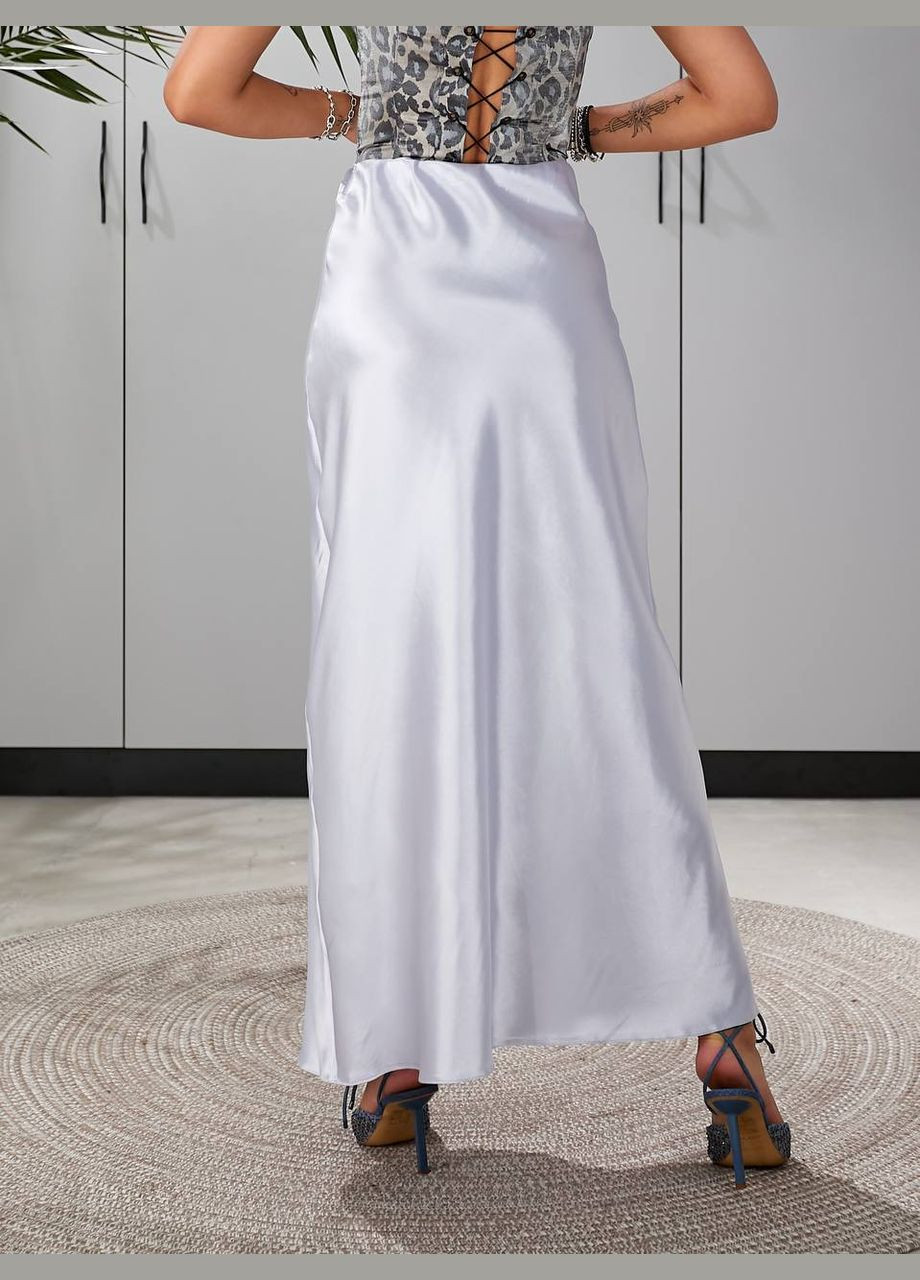 Светло-серая праздничный, коктейльный, офисная, повседневная, кэжуал, вечерний элегантная атласная юбка на резинке No Brand