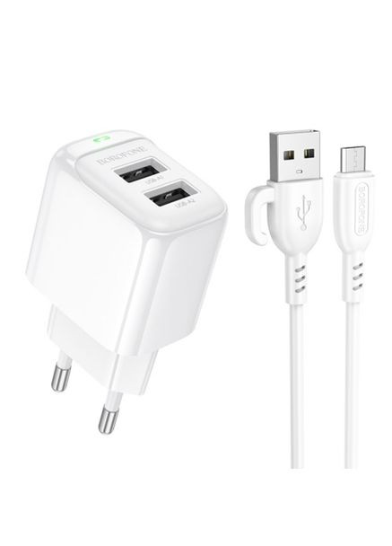 Сетевое зарядное устройство BAS41A 12W/2USB + MicroUSB White Borofone (355339426)