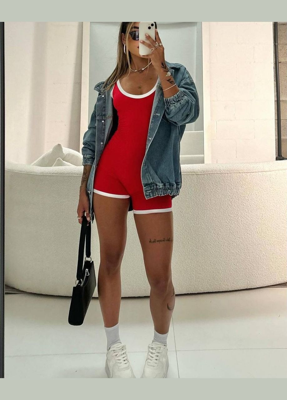 Комбинезон женский Україна комбинезон-шорты однотонный красный повседневный
