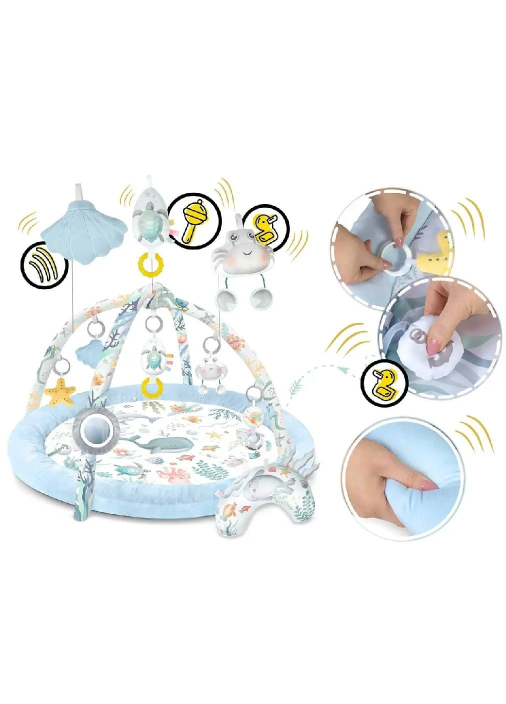 Розвиваючий інтерактивний ігровий килимок для дітей малюків з іграшками подушкою (476610-Prob) Океан блакитний Unbranded (285738607)