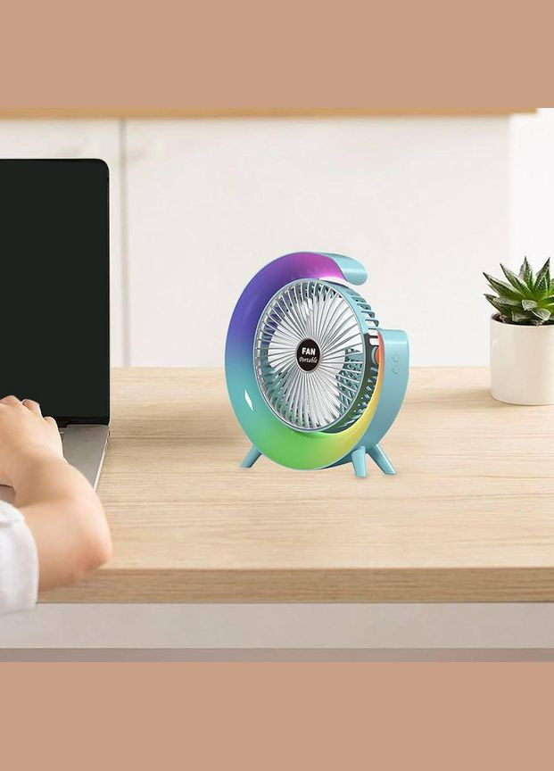 Вентилятор портативный настольный с цветной LED подстветкой RGB на аккумуляторе + USB Po Fanu (328265863)