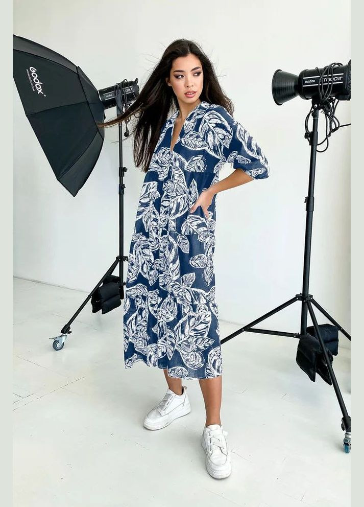 Синя повсякденний, кежуал сукня з пишною спідницею Seventeen з квітковим принтом