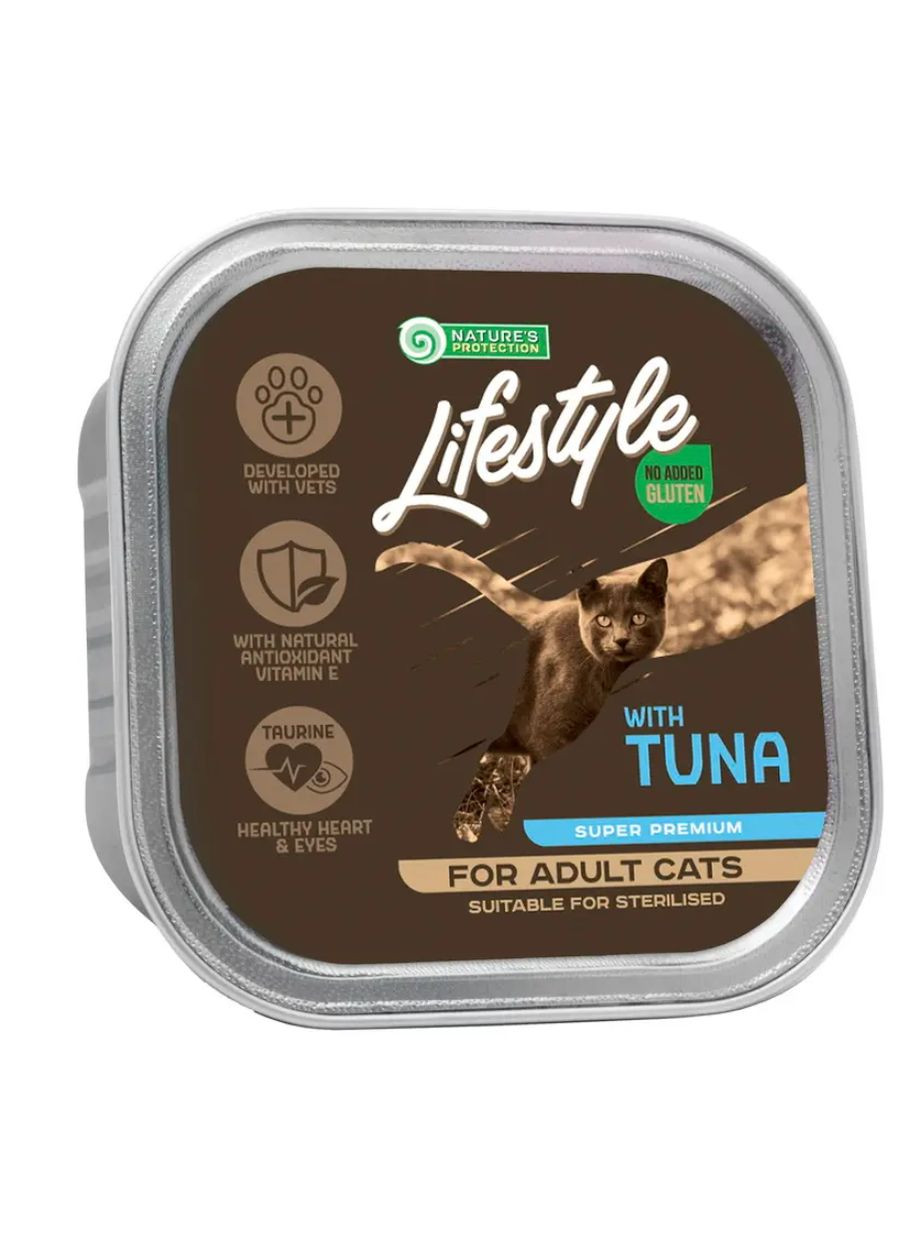 Вологий корм для дорослих стерилізованих котів з тунцем Lifestyle adult for sterilized with Tuna 85 г Nature's Protection (268987652)