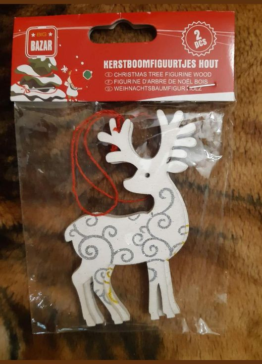 Набор деревянных елочных игрушек 2 штуки 57 на 100 мм белый Jannet Декор (309574743)