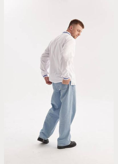 Біла чоловіча вишиванка зірка біла з синім MEREZHKA (300358847)