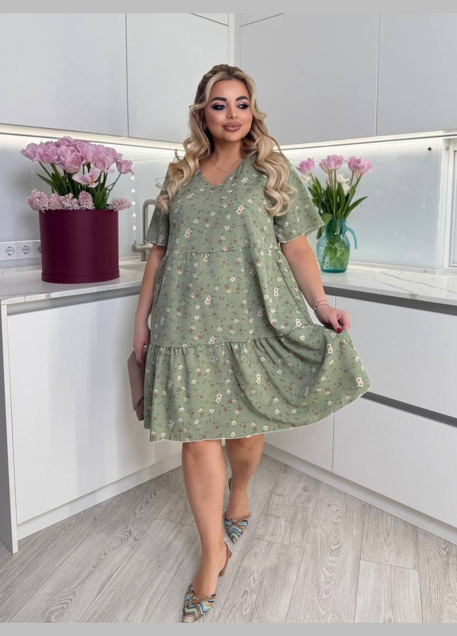 Оливковое платье в цветах Fashion