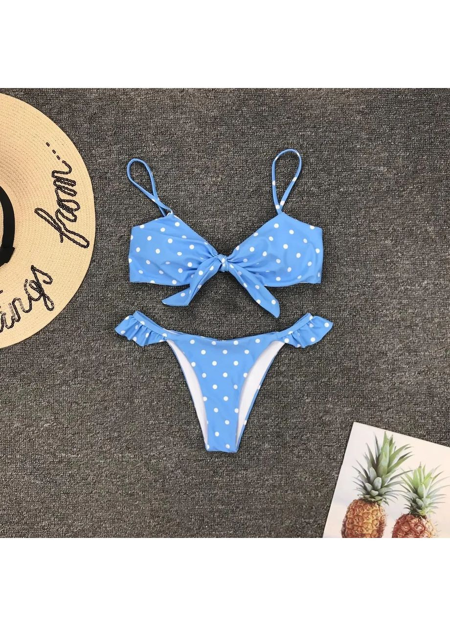 Голубой летний модный стильный раздельный купальник с вкладками. раздельный купальник в горошек сзади на замке красный, l China