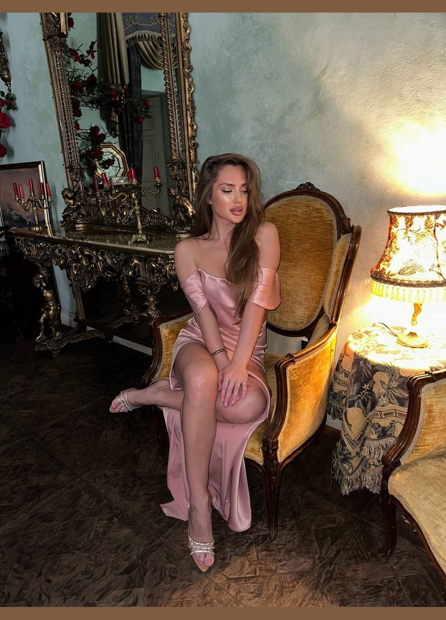 Пудрова святковий, коктейльна, вечірня корсетна сукня з відкритими плечима, з корсетом Україна