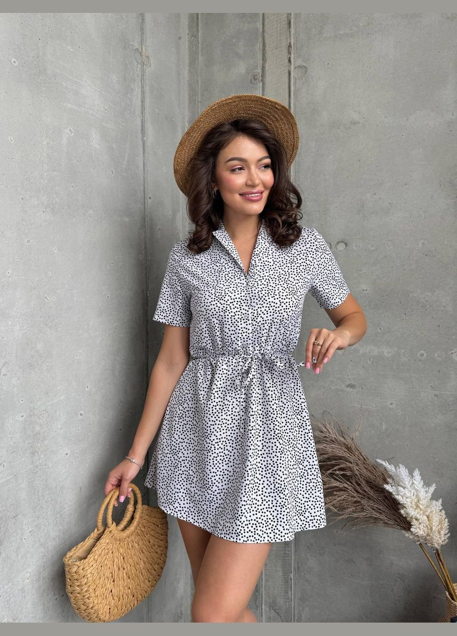Летний женский женский сарафан в горошек с завязкой на талии. MonCher в горошек