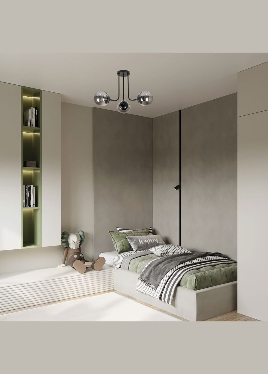 Потолочная черная люстра с 3 графитовыми плафонами-шарами "Triple Glow" (52-9908-3 BK+BK) No Brand (370072144)