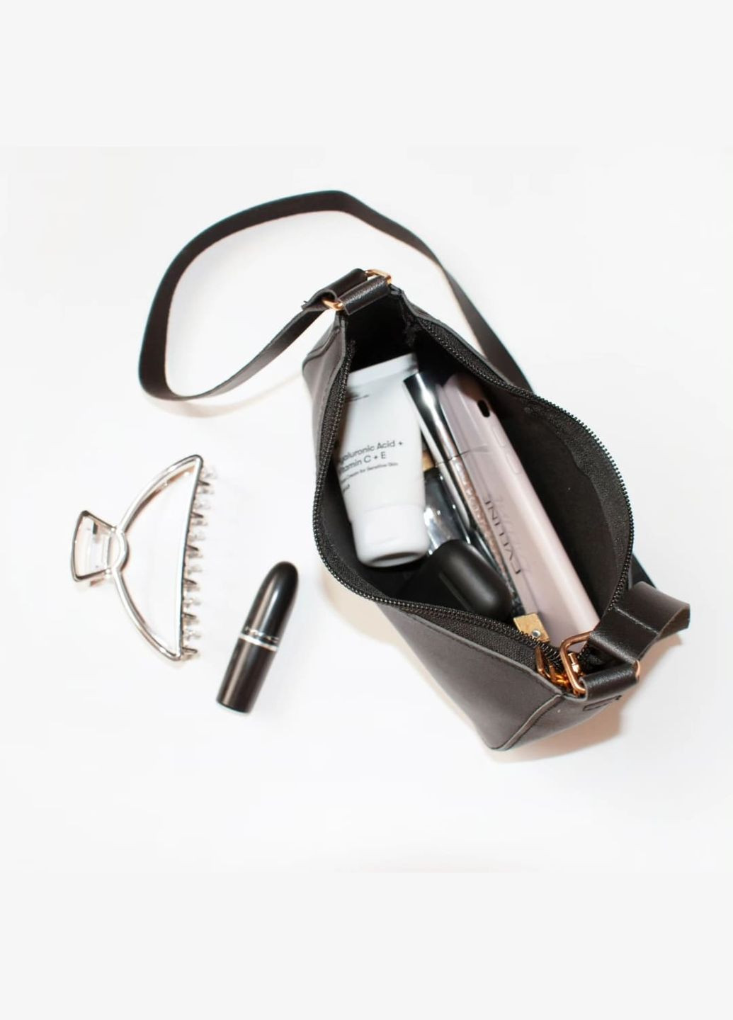 Чорна сумка-багет на блискавці крос-боді класичний мінімалізм стиль вінтаж ретро мінісумка повсякденна елегантна сумка екошкіра No Brand (322650264)