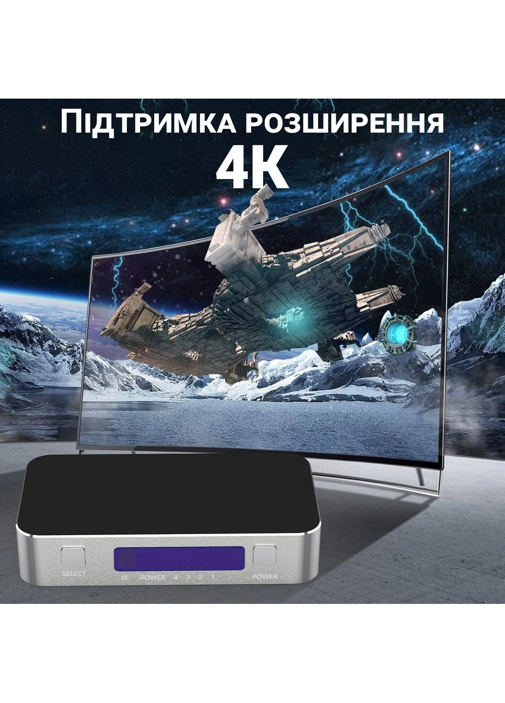 HDMI коммутатор | свитч на 4 порта HVS-04, четырехнаправленный видео переключатель 4К, с поддержкой ARC, Addap (375460472)