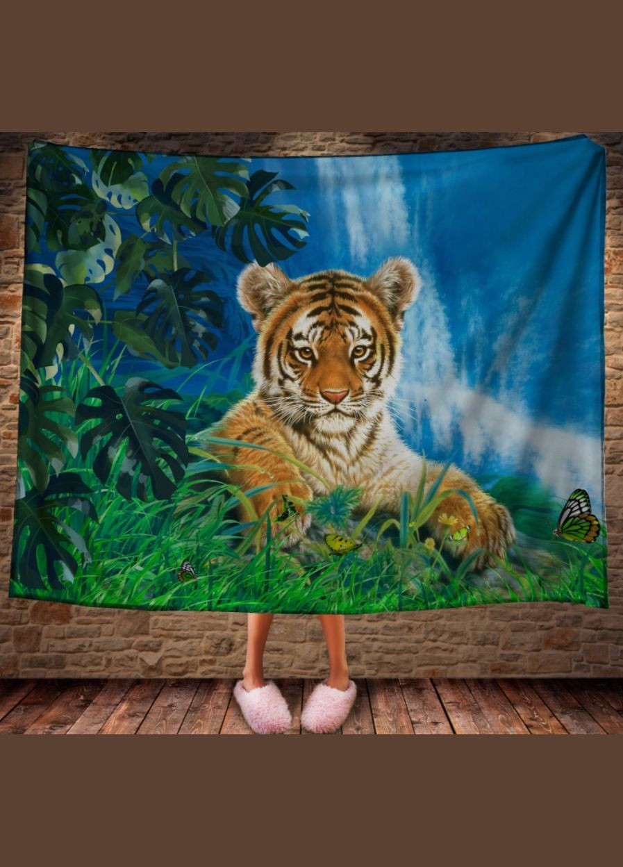 Плед с 3D принтом - Тигр, листья монстеры и водопад Перша Креативна мануфактура PERFECTUS Плед (301871045)