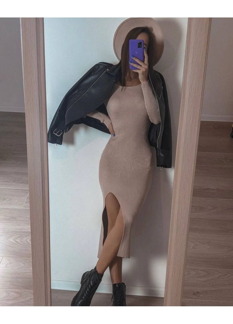 Бежева повсякденний, кежуал сукня No Brand однотонна