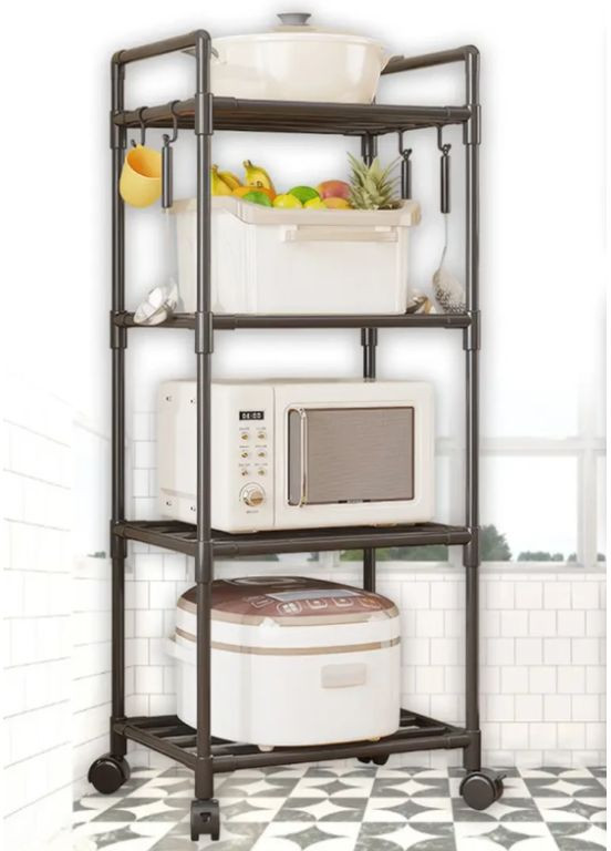 Полиця-стелаж підлогова на коліщатках для кухні 138×42×32 см Light Shelf LS-7801 Black No Brand (356740064)