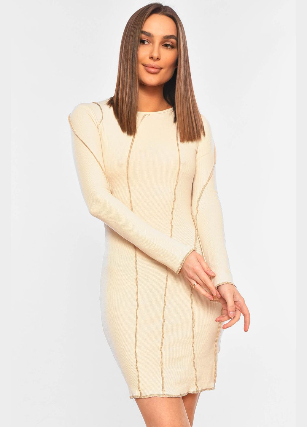 Бежева джинсова сукня жіноча бежевого кольору а-силует Let's Shop однотонна