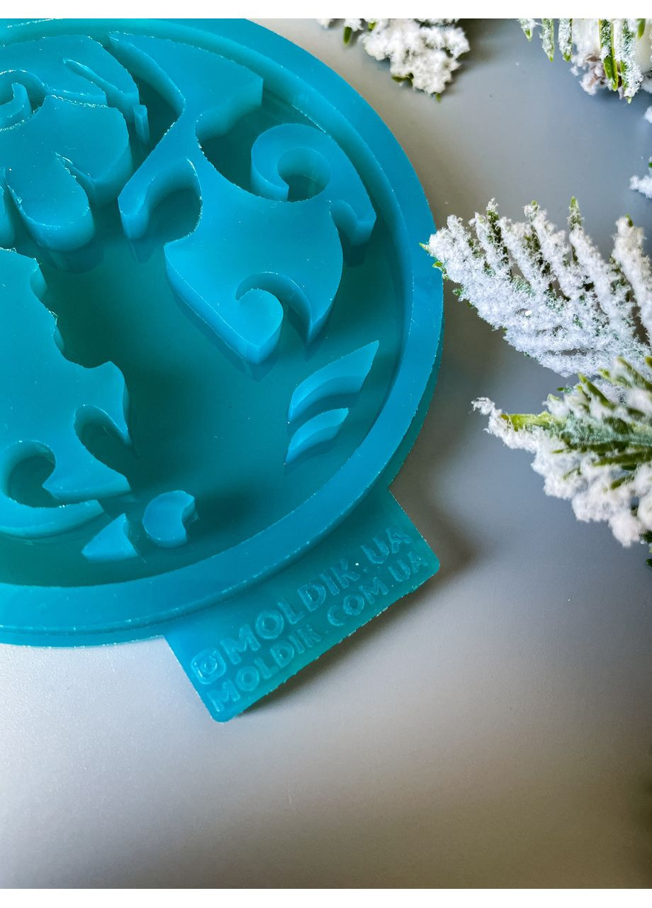 Молд голова оленя в колі з вензелями для новорічних іграшок на ялинку силіконова форма для епоксидної смоли No Brand (370567037)