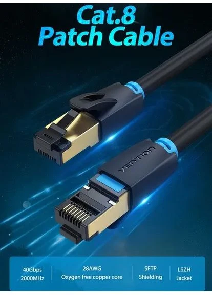 Сетевой кабель Patch Cable 1.5M Black (IKABG) (IKABG) Vention Cat.8 SFTP (372679509)