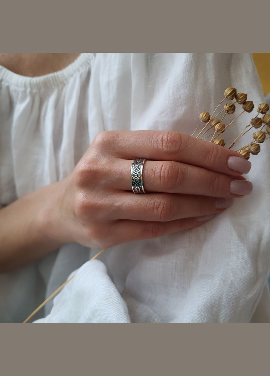 Кільце срібна каблучка без каменів Вишиванка чорнене срібло 925 19.0 розмір 2025 3 33г No Brand (306742732)