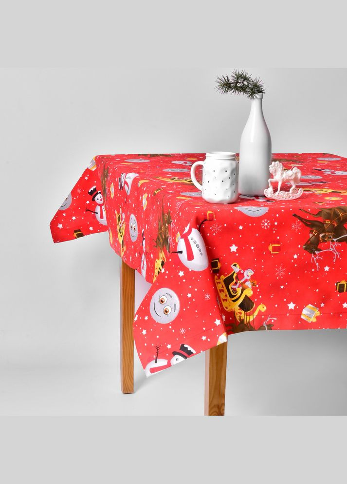 Скатертина 170х260 см новорічна святкова з пляма і водовідштовхувальним просоченням бавовна червона IDEIA (342128632)