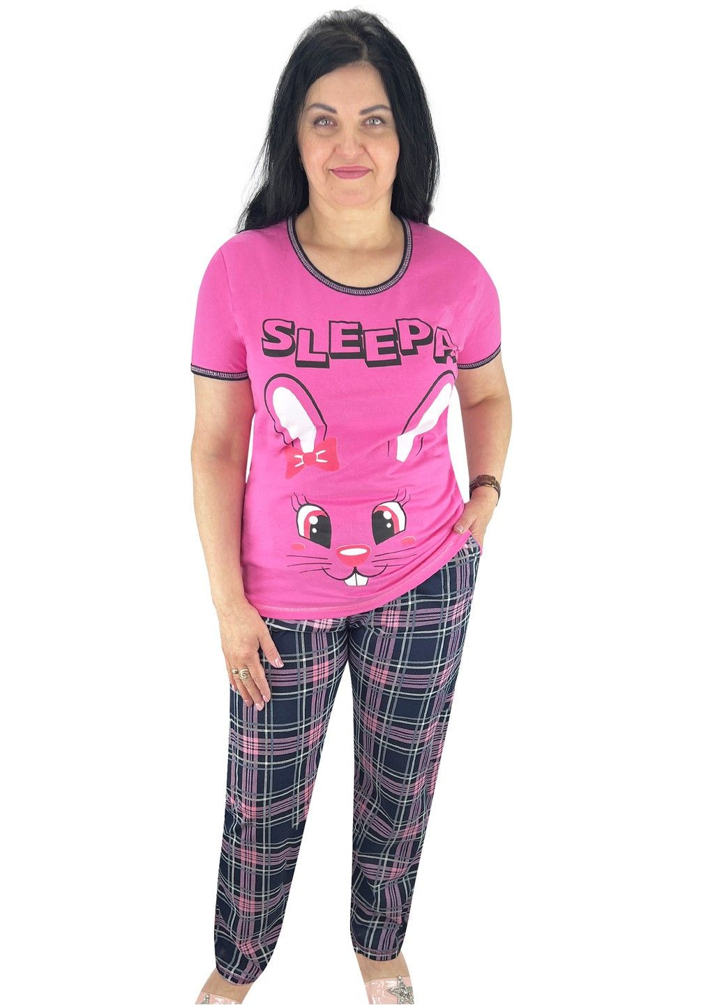 Розовая всесезон комплект домашний sleepа футболка + брюки Жемчужина стилей 1444