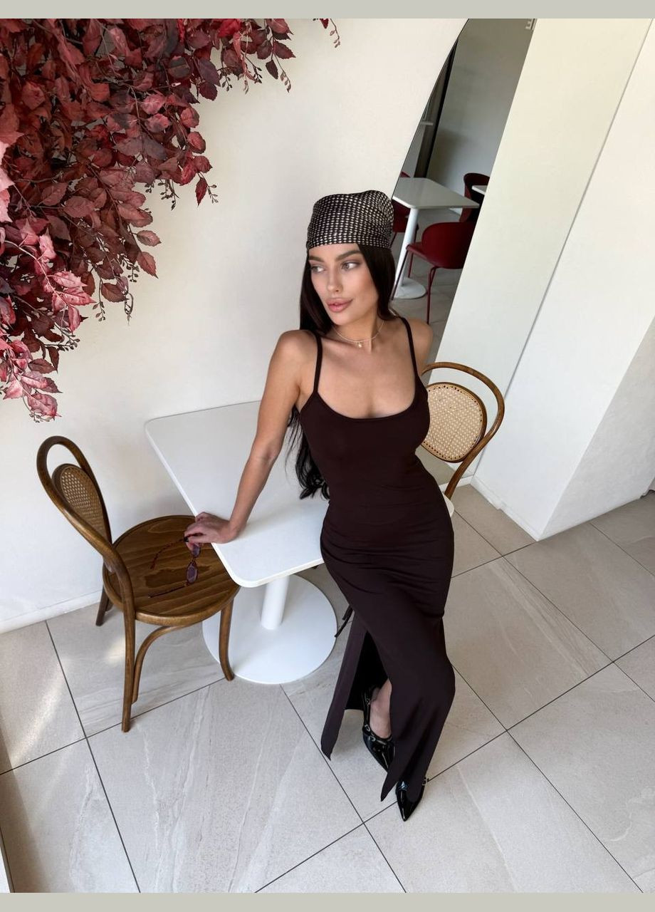 Коричневое вечернее женское платье FINO Mode однотонное