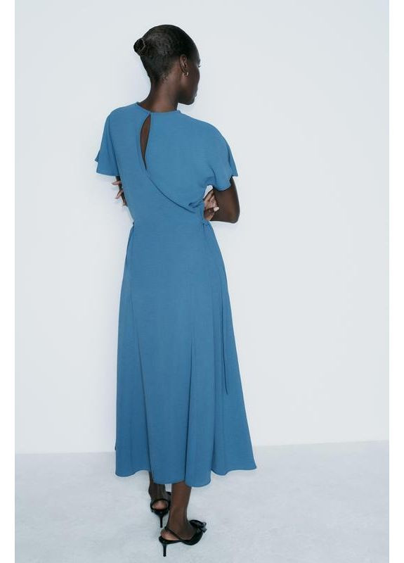 Синя cукня міді з короткими рукавами Zara