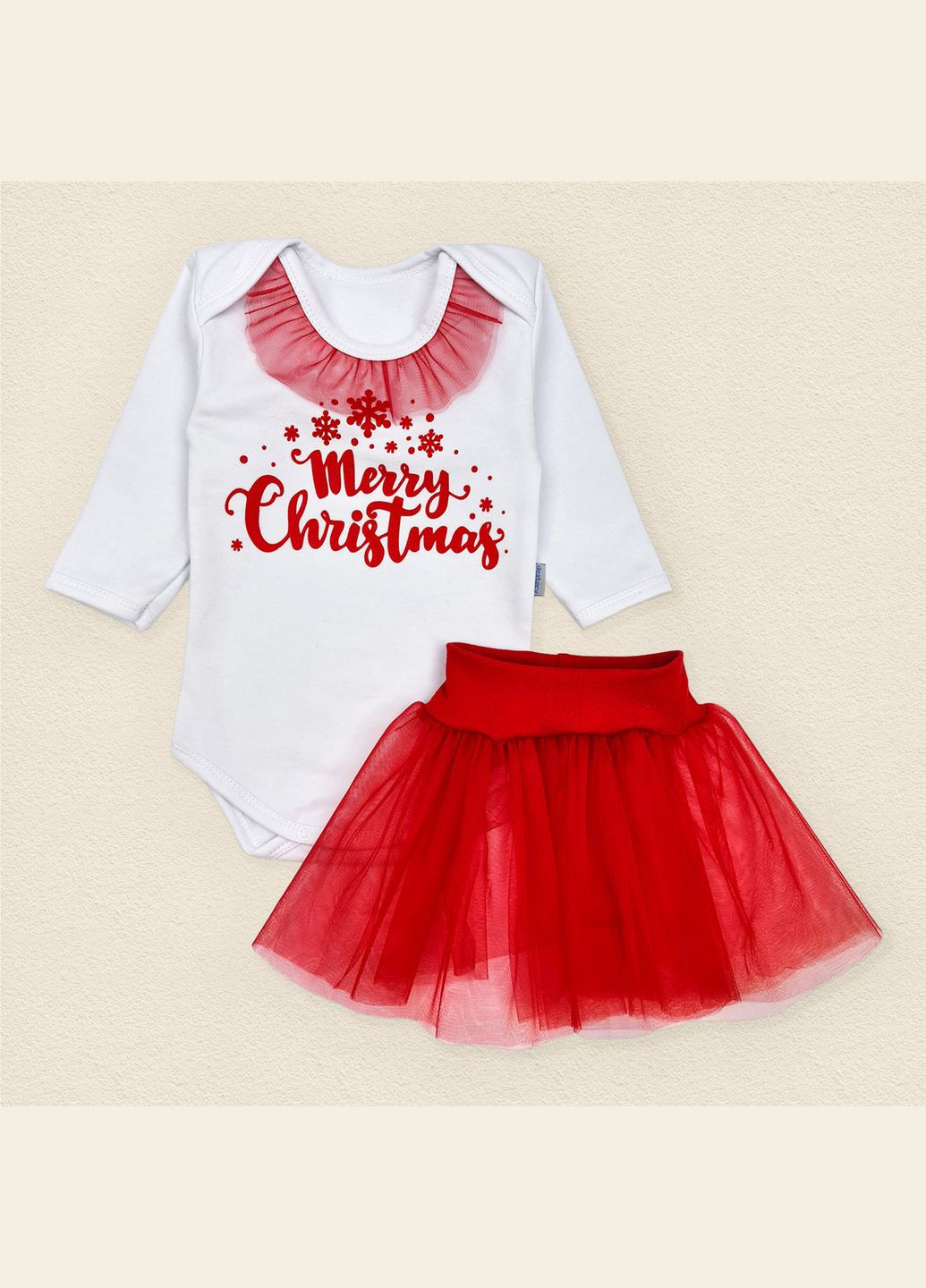 Комбинированный новогодний комплект для девочки dexter`s с красной фатиновой юбкой my first christmas белый;красный dexter's
