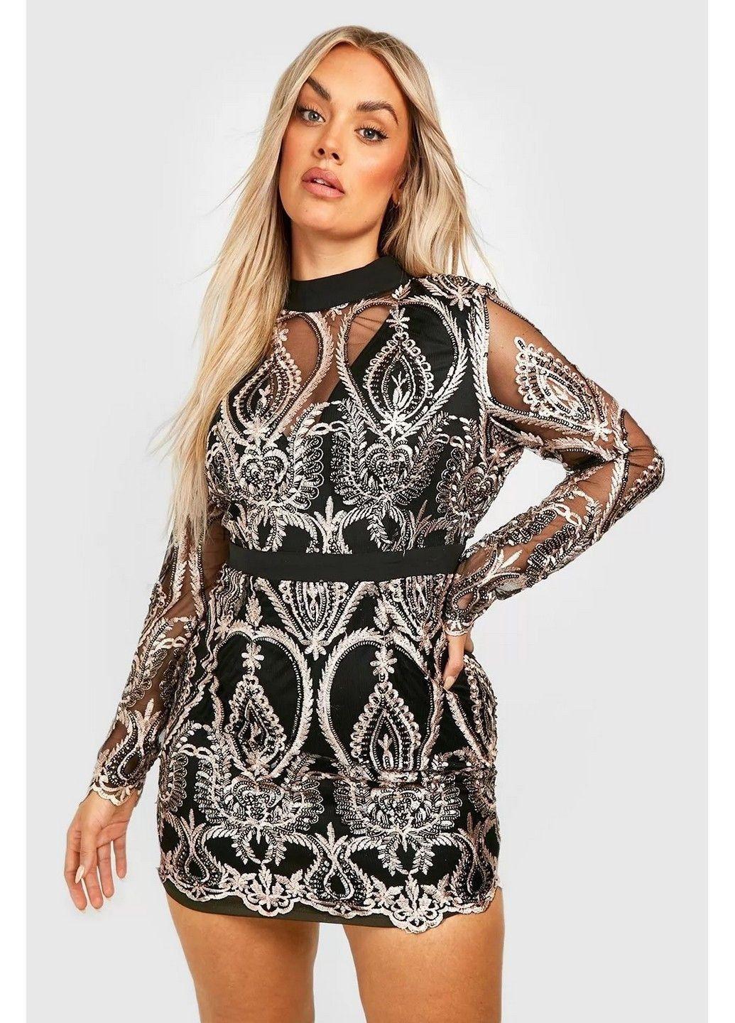 Черное коктейльное платье Boohoo с рисунком