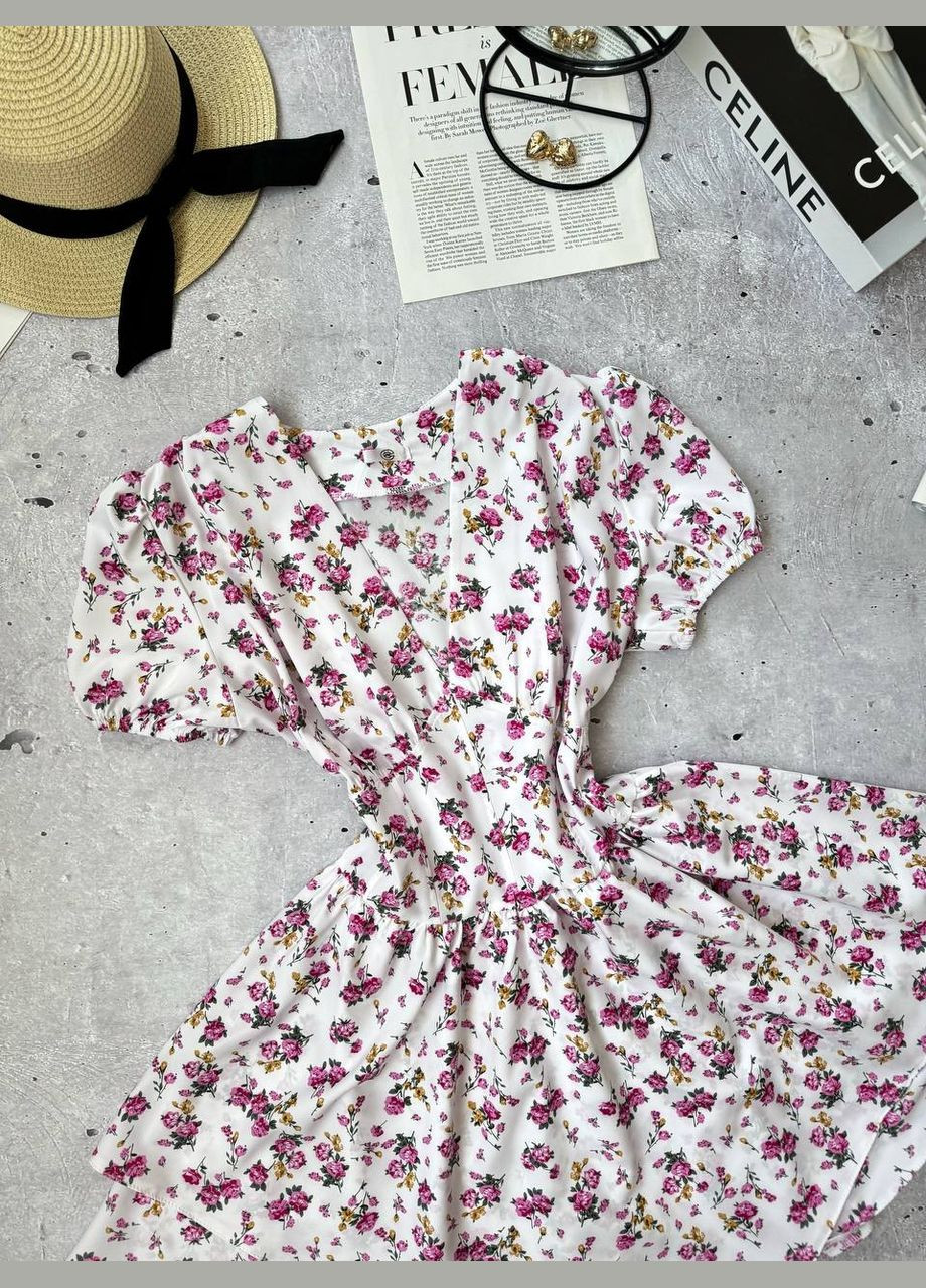 Білий жіноча сукня з імітацією корсета, квітковий принт No Brand з квітковим принтом