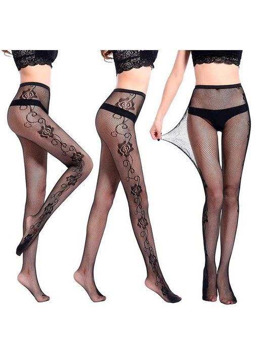 Колготки с узором "Роза" One size Черный K000680 No Brand (366888148)